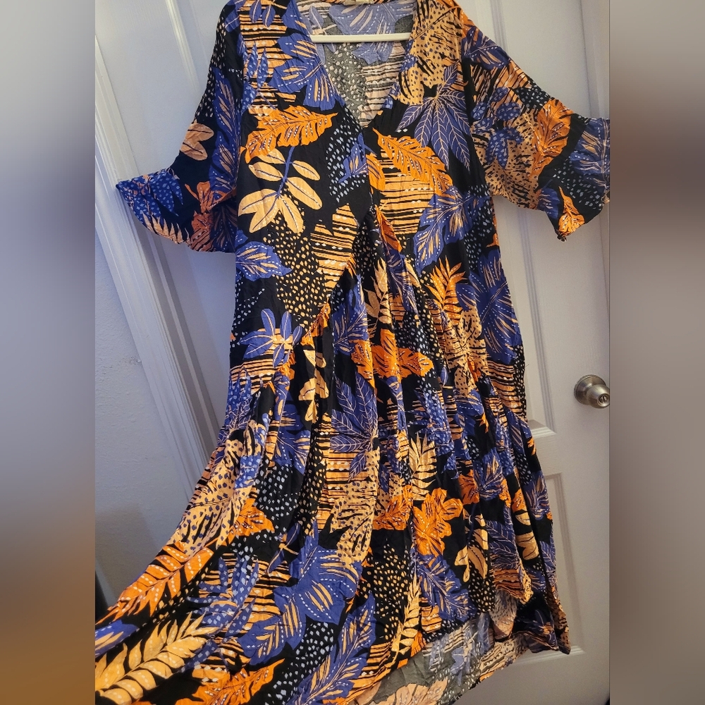 Loralette Blue and Orange Ruffled Wrap Maxi Dress - Picture 4 of 9